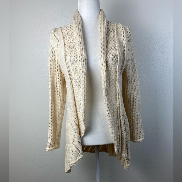 PURE Handknit Cream Open Front Crochet Sweater Cardigan Women’s Small/Medium - Picture 2 of 15